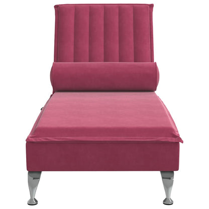 Chaise Longue Massaggi con Cuscino a Rullo Rosso Vino Velluto - homemem39