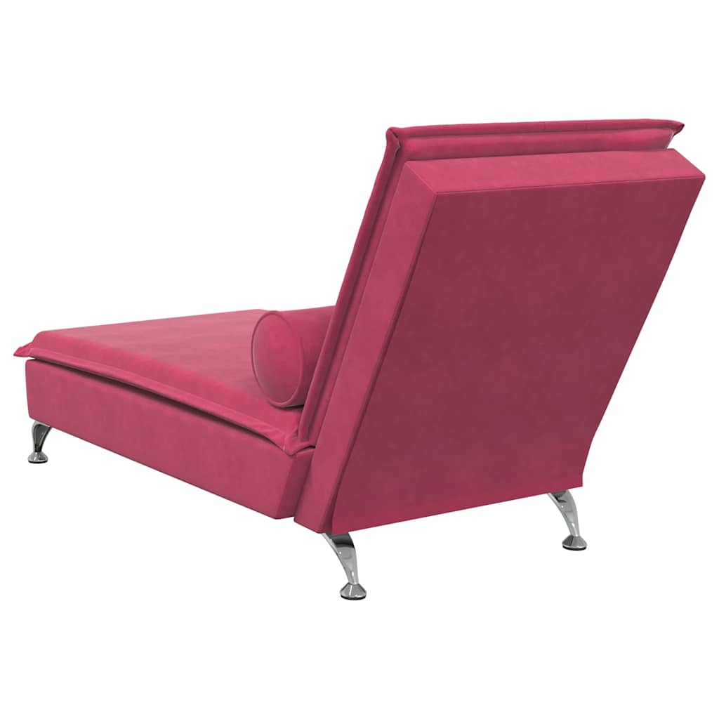 Chaise Longue Massaggi con Cuscino a Rullo Rosso Vino Velluto - homemem39