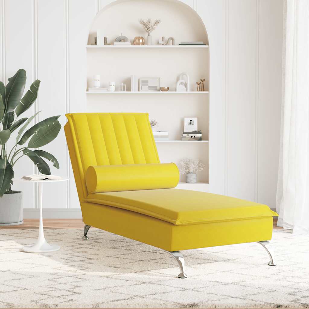 Chaise Longue Massaggi con Cuscino a Rullo Giallo in Velluto - homemem39