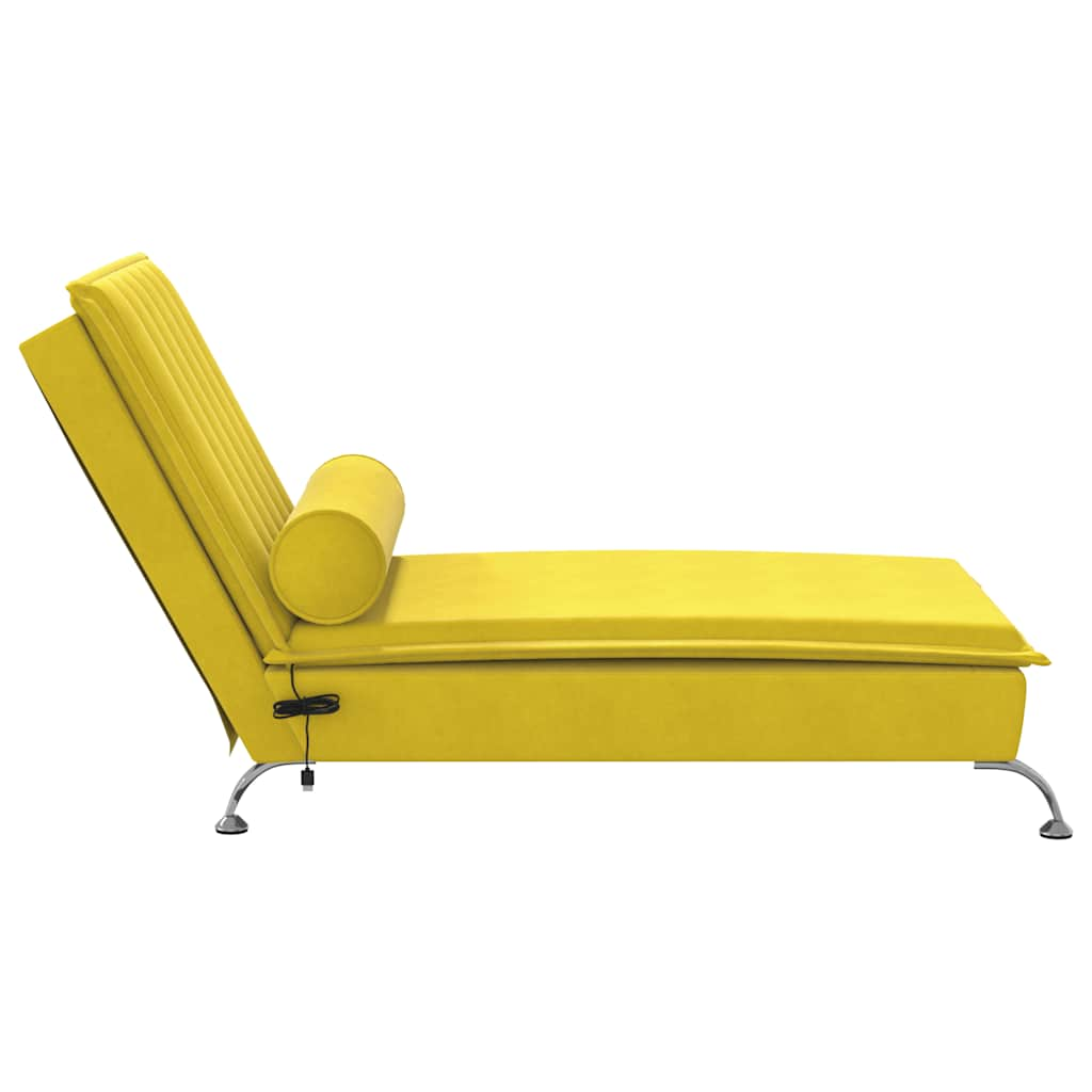 Chaise Longue Massaggi con Cuscino a Rullo Giallo in Velluto