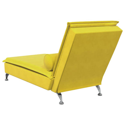 Chaise Longue Massaggi con Cuscino a Rullo Giallo in Velluto