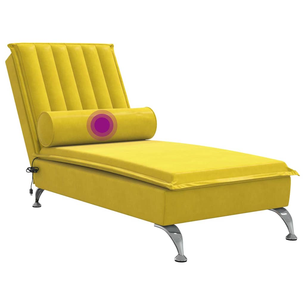 Chaise Longue Massaggi con Cuscino a Rullo Giallo in Velluto - homemem39