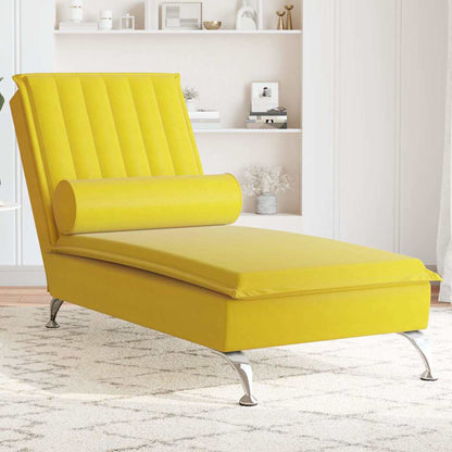 Chaise Longue Massaggi con Cuscino a Rullo Giallo in Velluto - homemem39