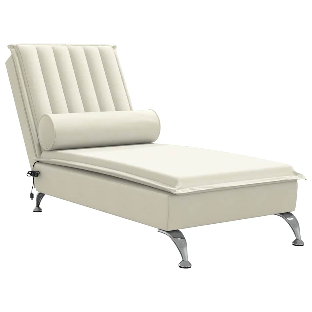 Chaise Longue Massaggi con Cuscino a Rullo Crema in Velluto - homemem39