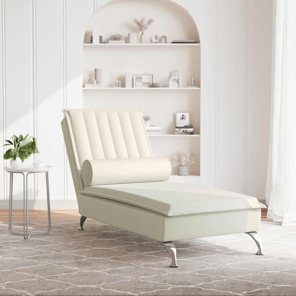 Chaise Longue Massaggi con Cuscino a Rullo Crema in Velluto - homemem39