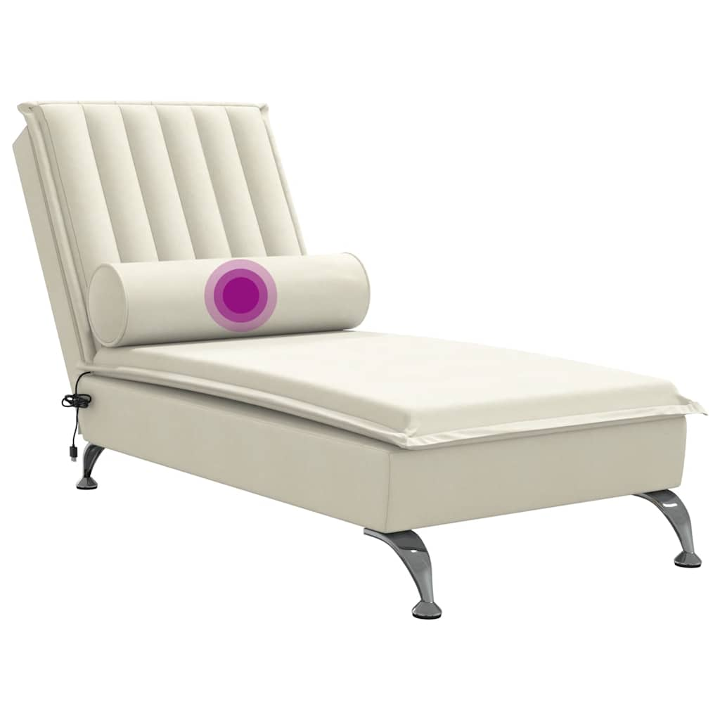 Chaise Longue Massaggi con Cuscino a Rullo Crema in Velluto - homemem39