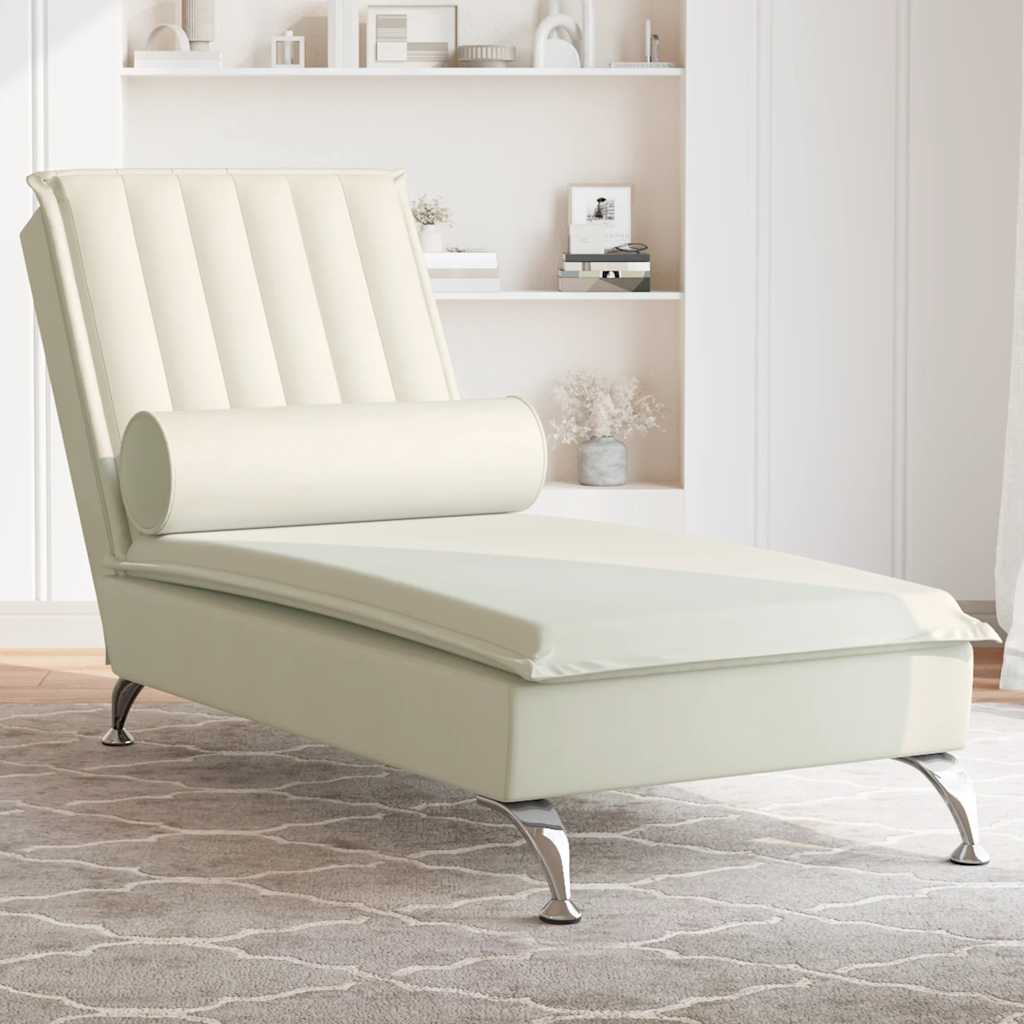 Chaise Longue Massaggi con Cuscino a Rullo Crema in Velluto