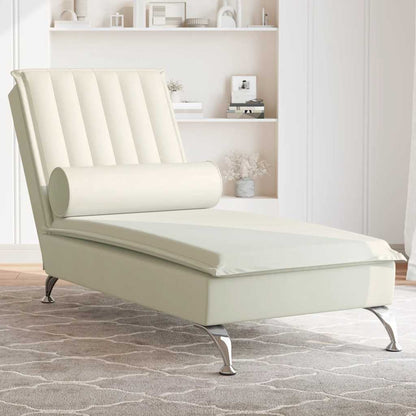 Chaise Longue Massaggi con Cuscino a Rullo Crema in Velluto - homemem39