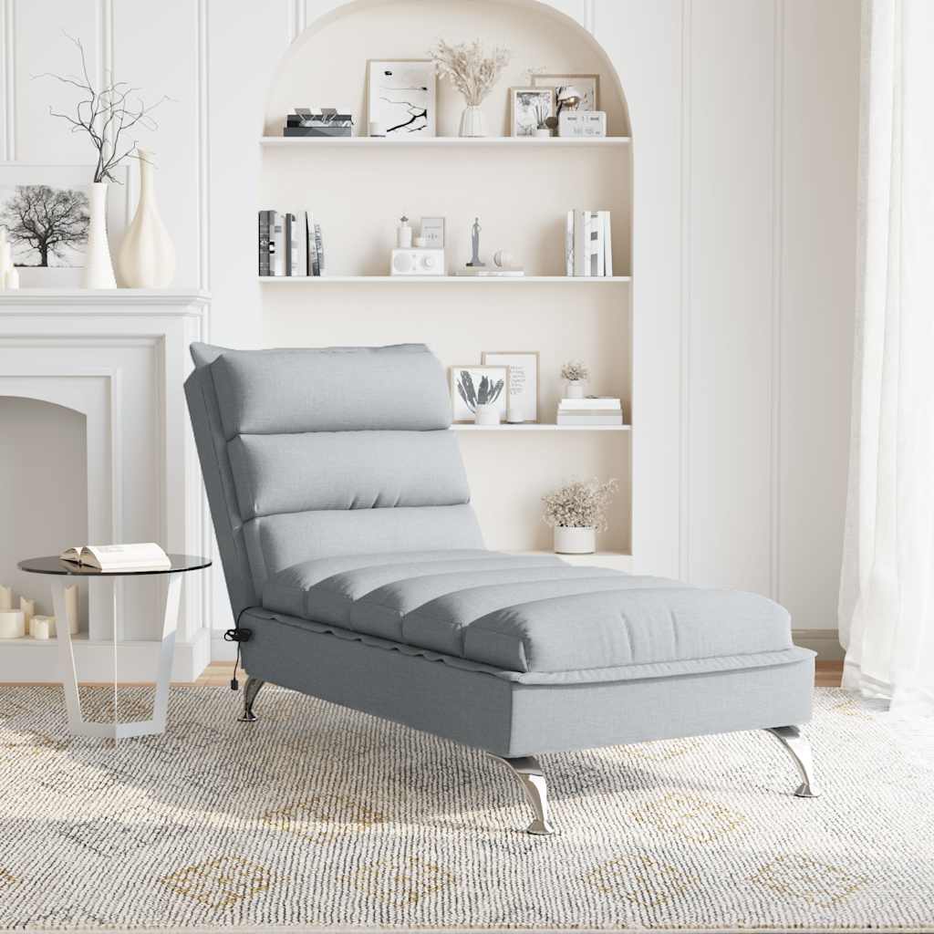 Chaise Longue Massaggi con Cuscini Grigio Chiaro in Tessuto - homemem39