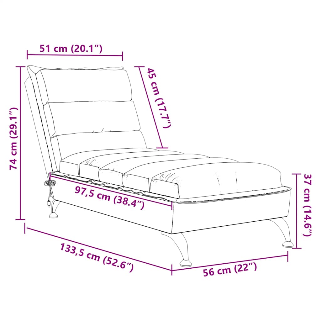 Chaise Longue Massaggi con Cuscini Grigio Chiaro in Tessuto