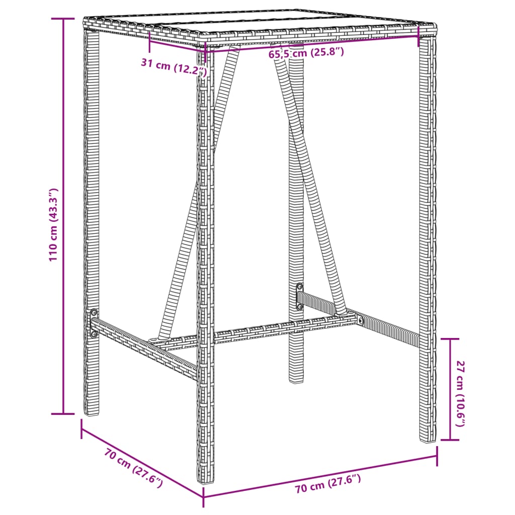 Tavolo da Bar da Esterno Grigio 70x70x110 cm in Polyrattan - homemem39