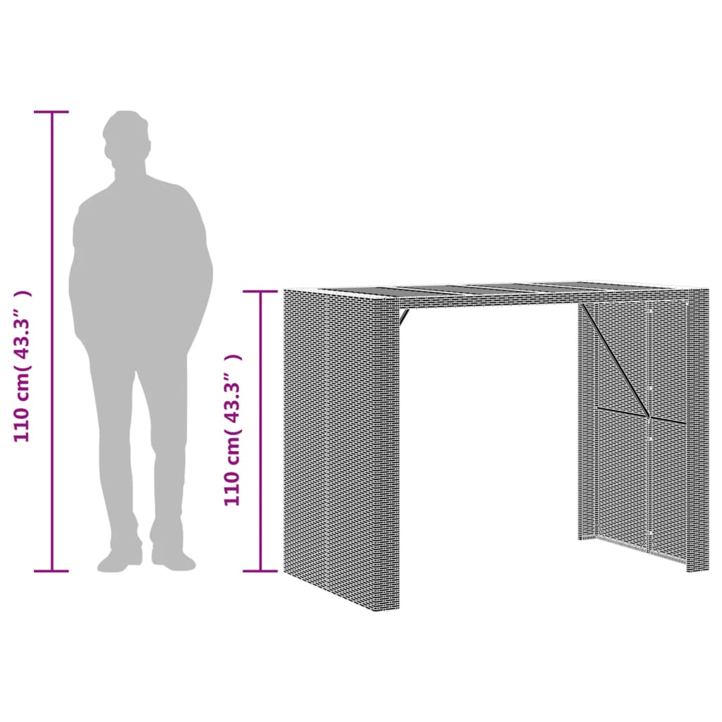 Tavolo Bar da Giardino Piano in Acacia 145x80x110 cm Polyrattan - homemem39