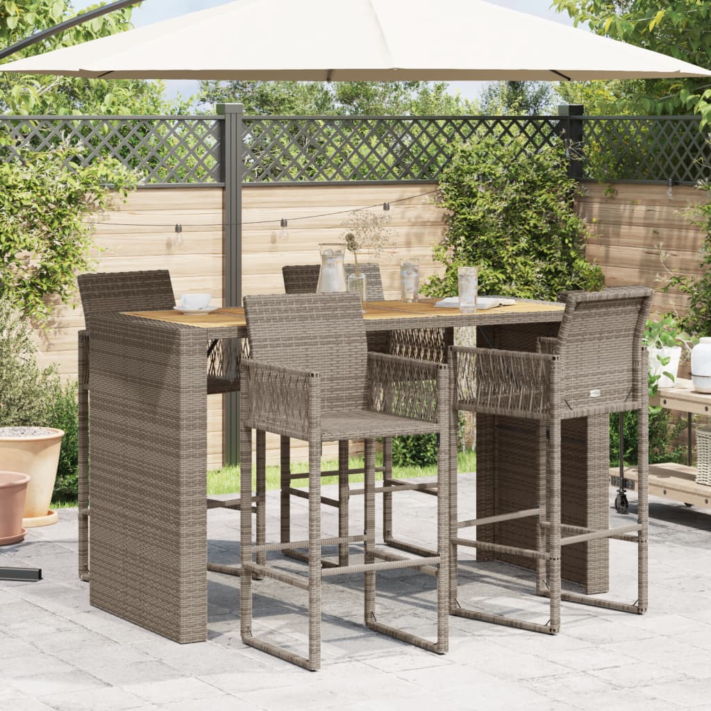 Tavolo Bar da Giardino Piano in Acacia 185x80x110 cm Polyrattan - homemem39