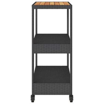 Carrello da Bar 3 Livelli Nero in Polyrattan e Legno Acacia - homemem39