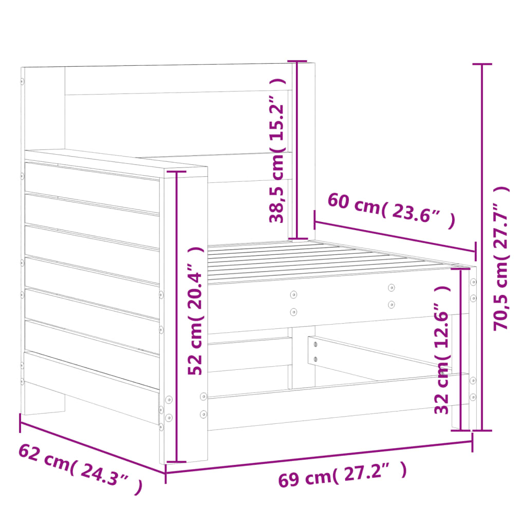 Divano senza Braccioli Giardino Marrone Cera 69x62x70,5 cm Pino - homemem39