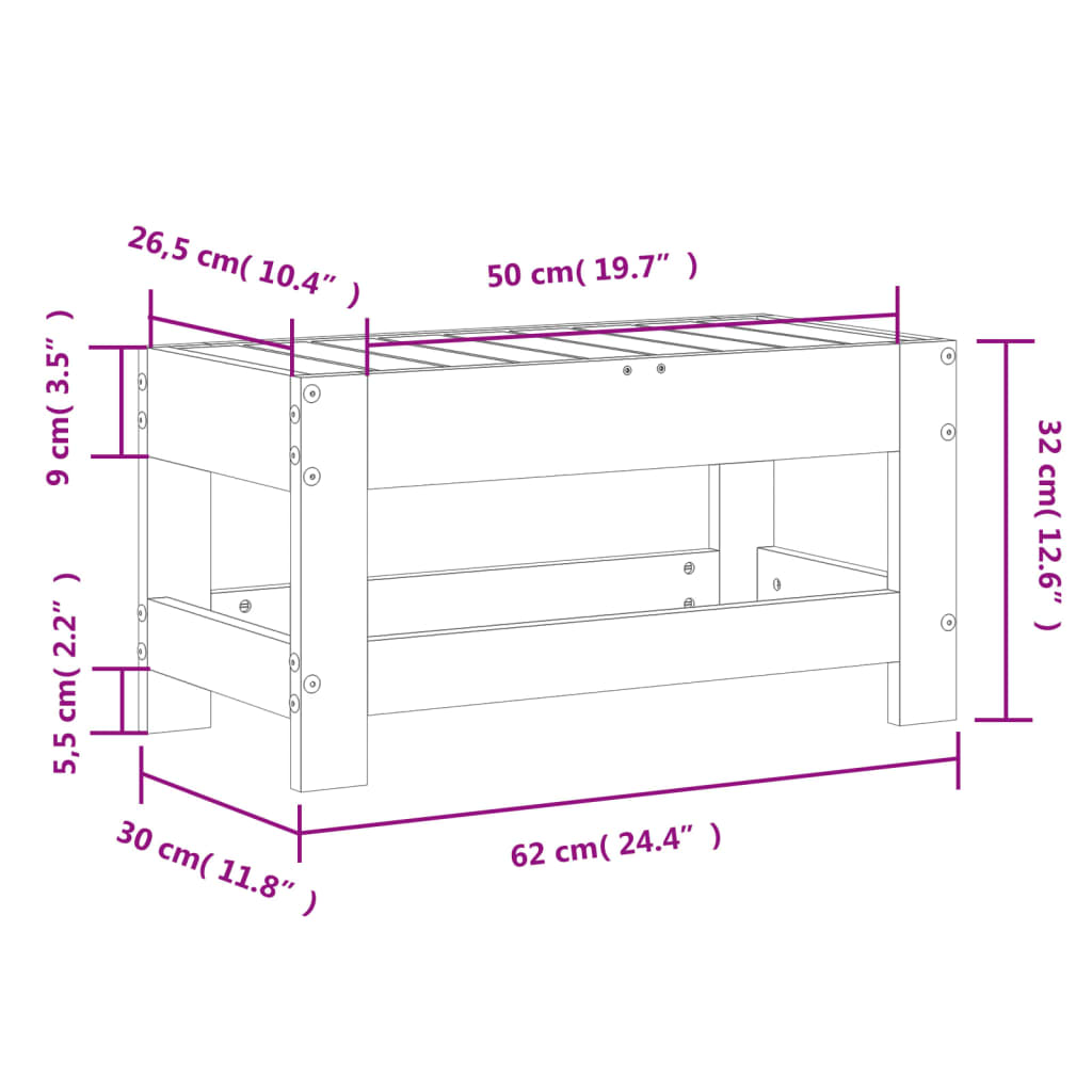 Poggiapiedi da Giardino 62x30x32cm in Legno Massello di Douglas