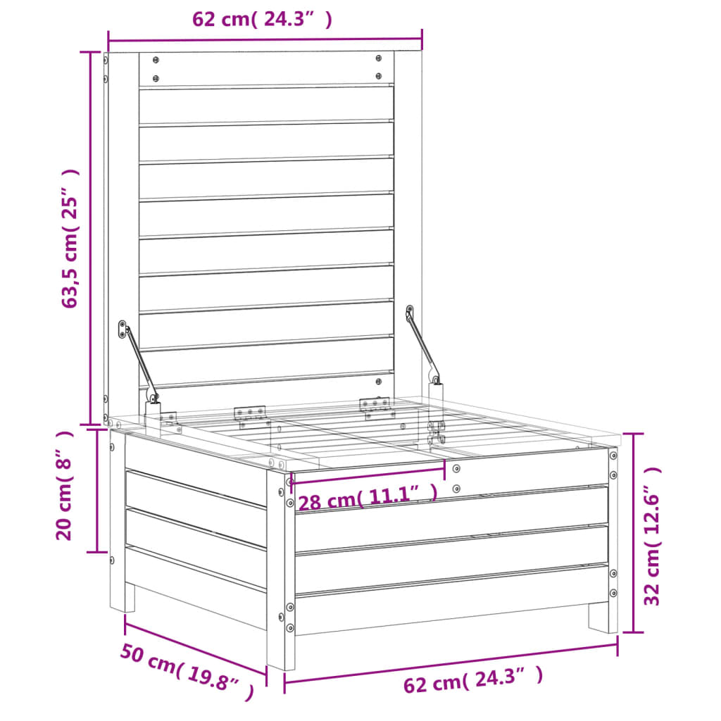 Poggiapiedi Giardino Marrone Cera 62x63,5x32 cm Massello Pino