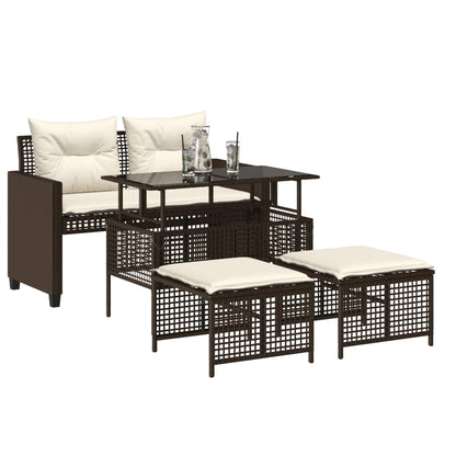 Set Divano da Giardino 4 pz Cuscini Marrone Polyrattan e Vetro - homemem39