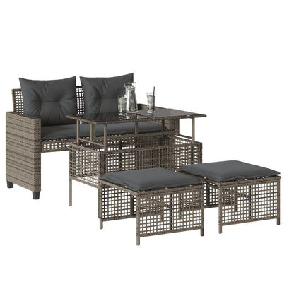 Set Divani da Giardino 4 pz con Cuscini Grigio Polyrattan Vetro - homemem39