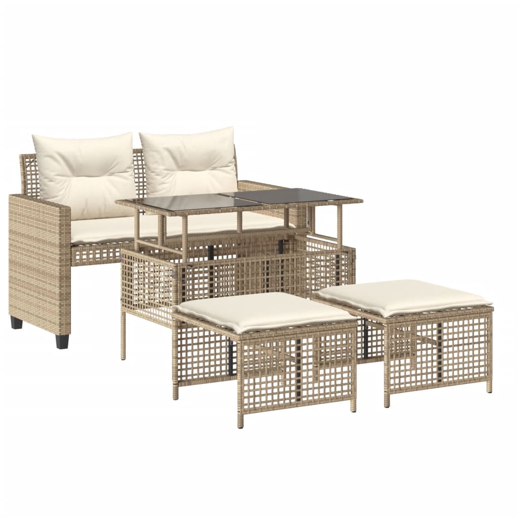 Set Divano da Giardino 4 pz con Cuscini Beige Polyrattan Vetro - homemem39