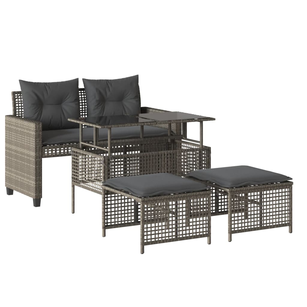 Divano da Giardino 4pz Cuscini Grigio Chiaro Polyrattan e Vetro - homemem39