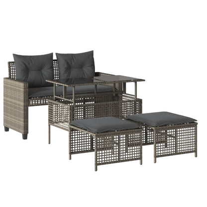 Divano da Giardino 4pz Cuscini Grigio Chiaro Polyrattan e Vetro - homemem39