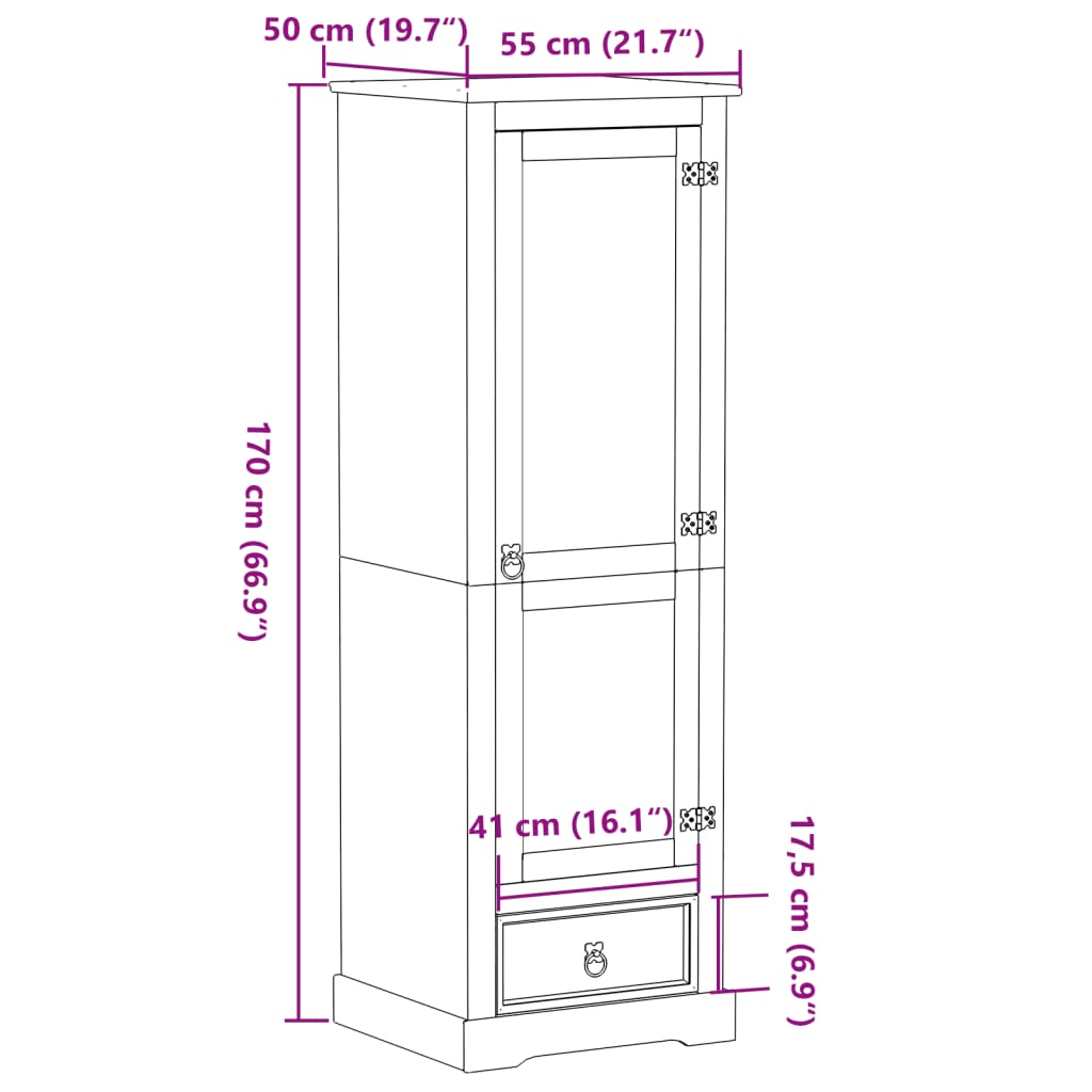 Armadio Corona 55x50x170 cm in Legno Massello di Pino - homemem39