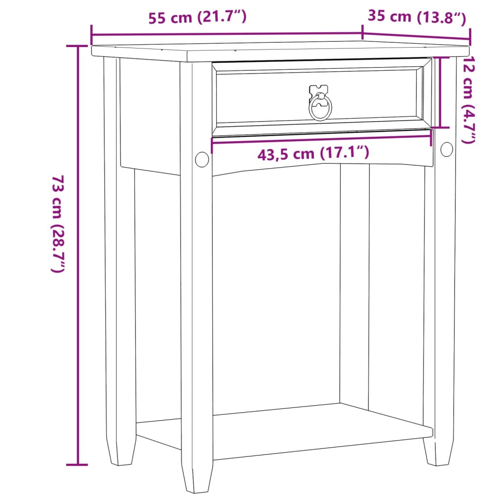 Tavolino Consolle Corona 55x35x73 cm in Legno Massello di Pino - homemem39