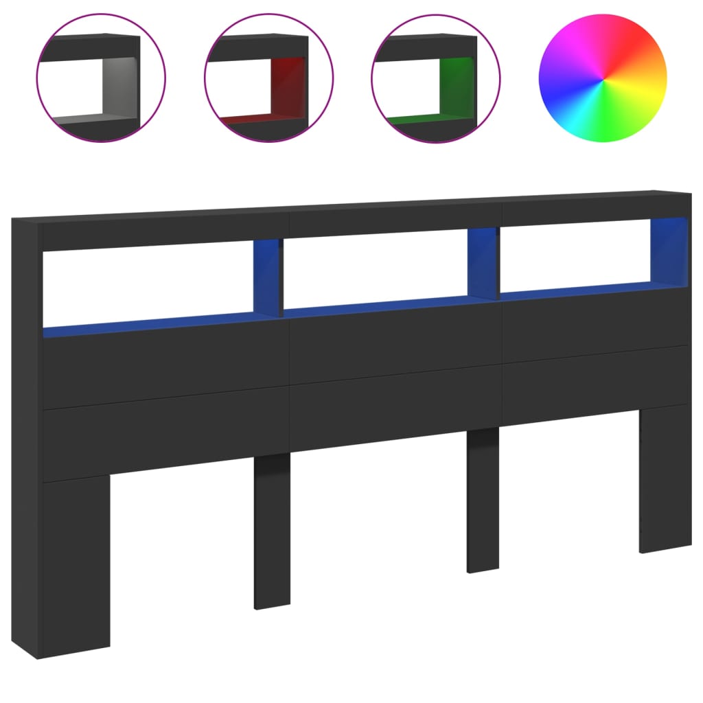 Testiera con Contenitore a LED Nera 200x17x102 cm - homemem39