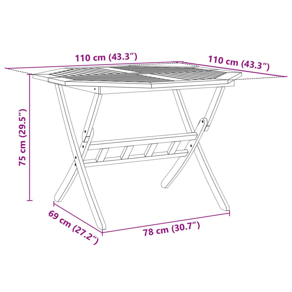 Tavolo da Giardino Pieghevole Ø110x75cm Legno Massello d'Acacia - homemem39