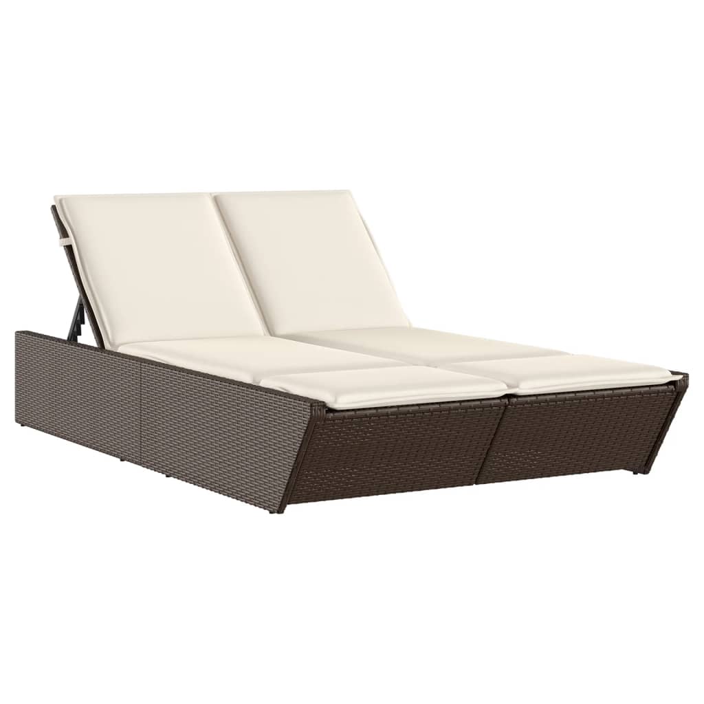 Lettino Prendisole con Cuscini Marrone in Polyrattan - homemem39