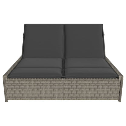 Lettino Prendisole Doppio con Cuscini Grigio in Polyrattan - homemem39