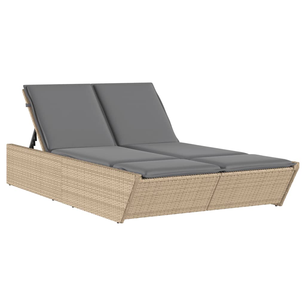 Lettino Prendisole con Cuscini Beige in Polyrattan - homemem39