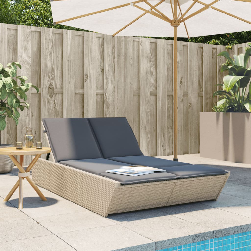 Lettino Prendisole con Cuscini Beige in Polyrattan - homemem39