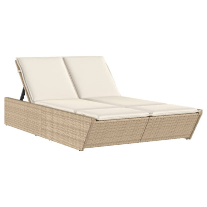 Lettino Prendisole con Cuscini Beige in Polyrattan