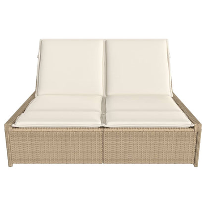 Lettino Prendisole con Cuscini Beige in Polyrattan