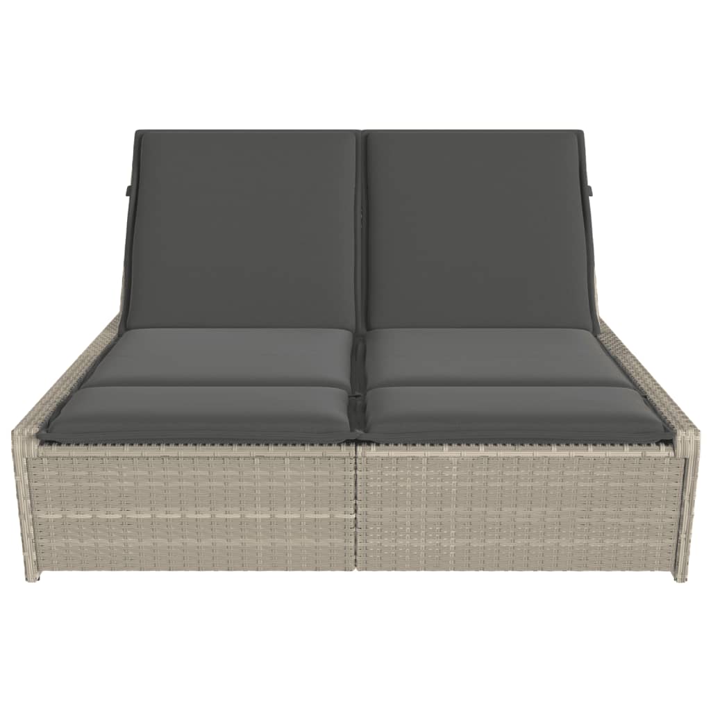 Lettino Prendisole Doppio con Cuscini Grigio Chiaro Polyrattan - homemem39