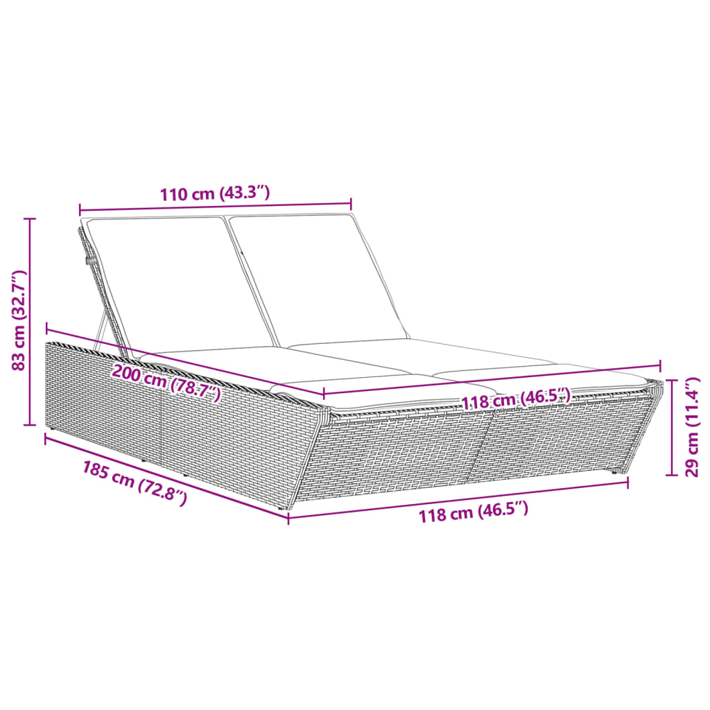 Lettino Prendisole Doppio con Cuscini Grigio Chiaro Polyrattan - homemem39