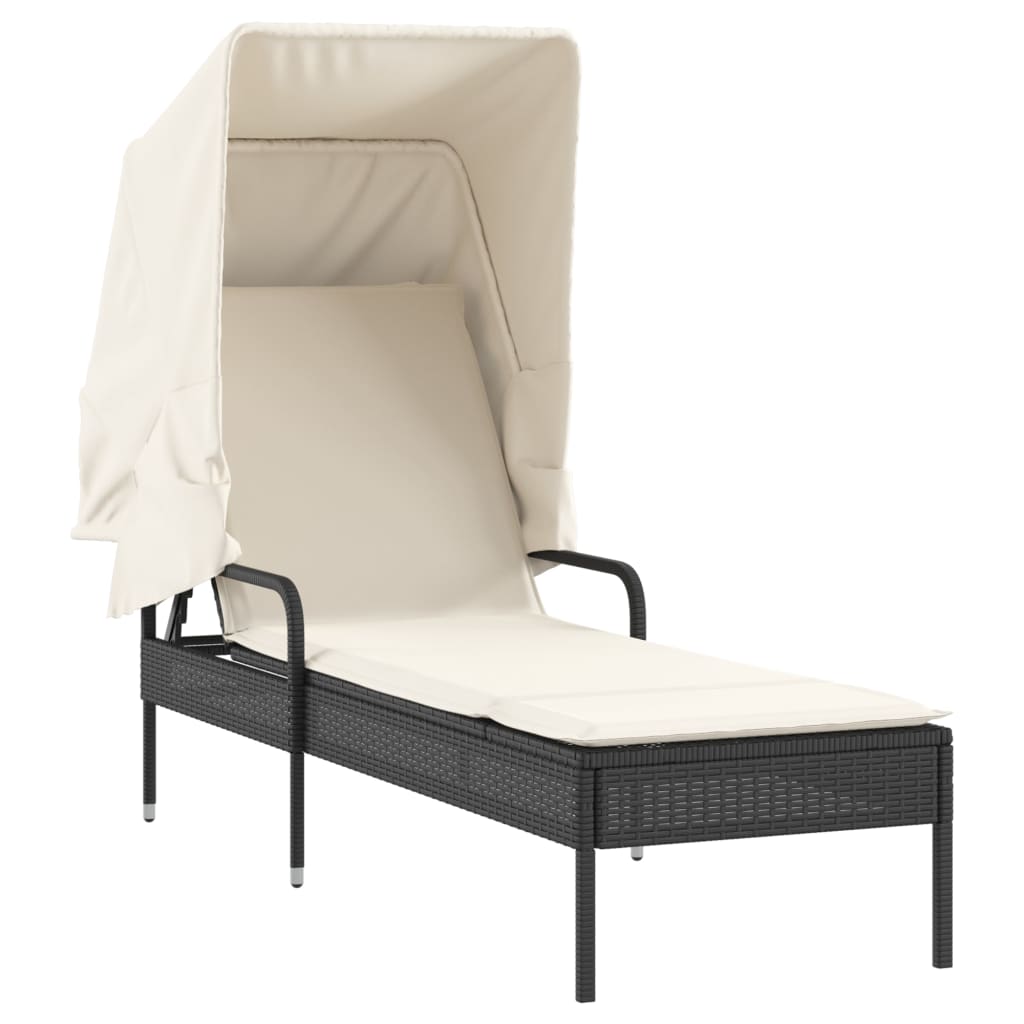 Lettino Prendisole con Baldacchino Nero in Polyrattan - homemem39