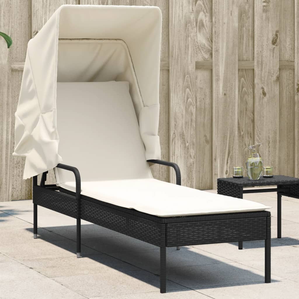 Lettino Prendisole con Baldacchino Nero in Polyrattan - homemem39