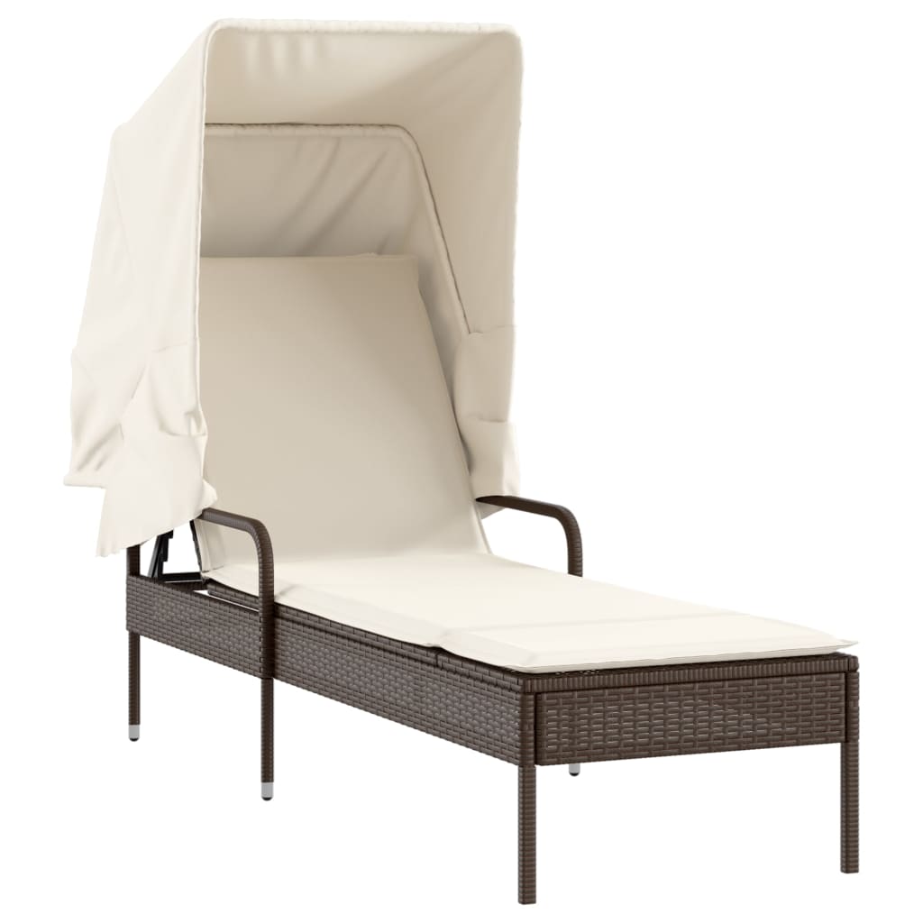 Lettino Prendisole con Baldacchino Marrone in Polyrattan - homemem39