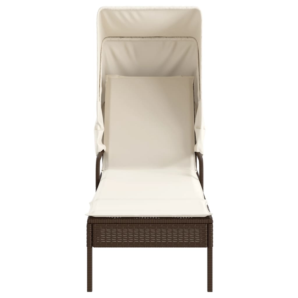 Lettino Prendisole con Baldacchino Marrone in Polyrattan - homemem39