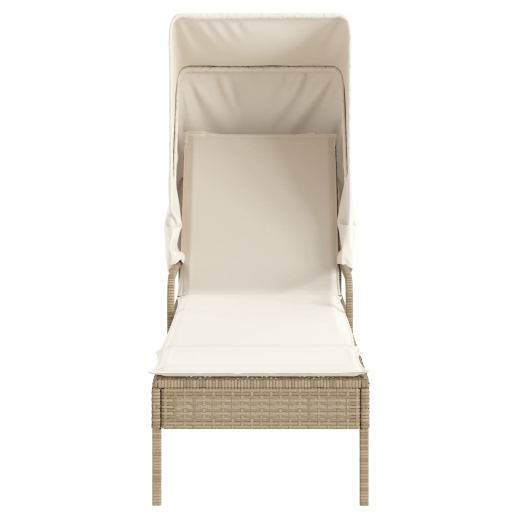 Lettino Prendisole con Baldacchino Beige in Polyrattan - homemem39