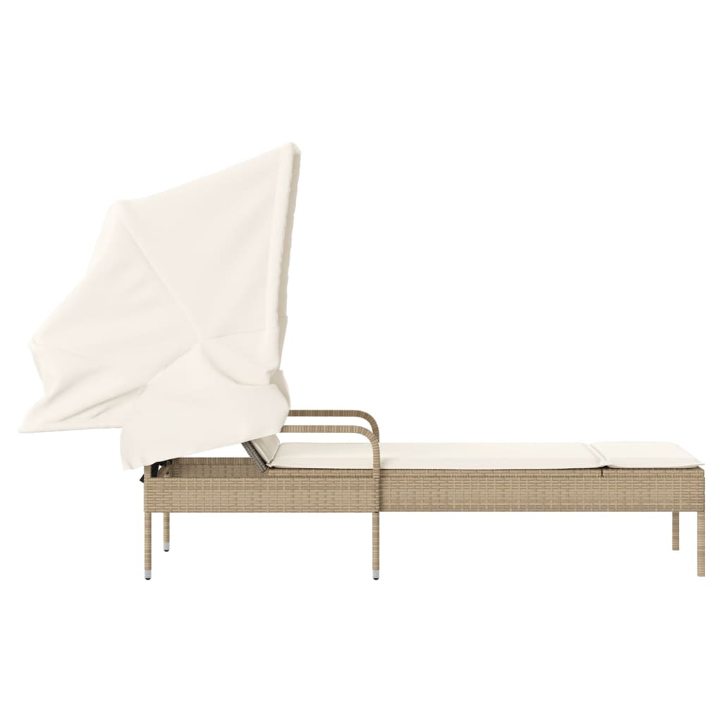 Lettino Prendisole con Baldacchino Beige in Polyrattan - homemem39