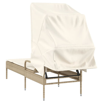 Lettino Prendisole con Baldacchino Beige in Polyrattan - homemem39