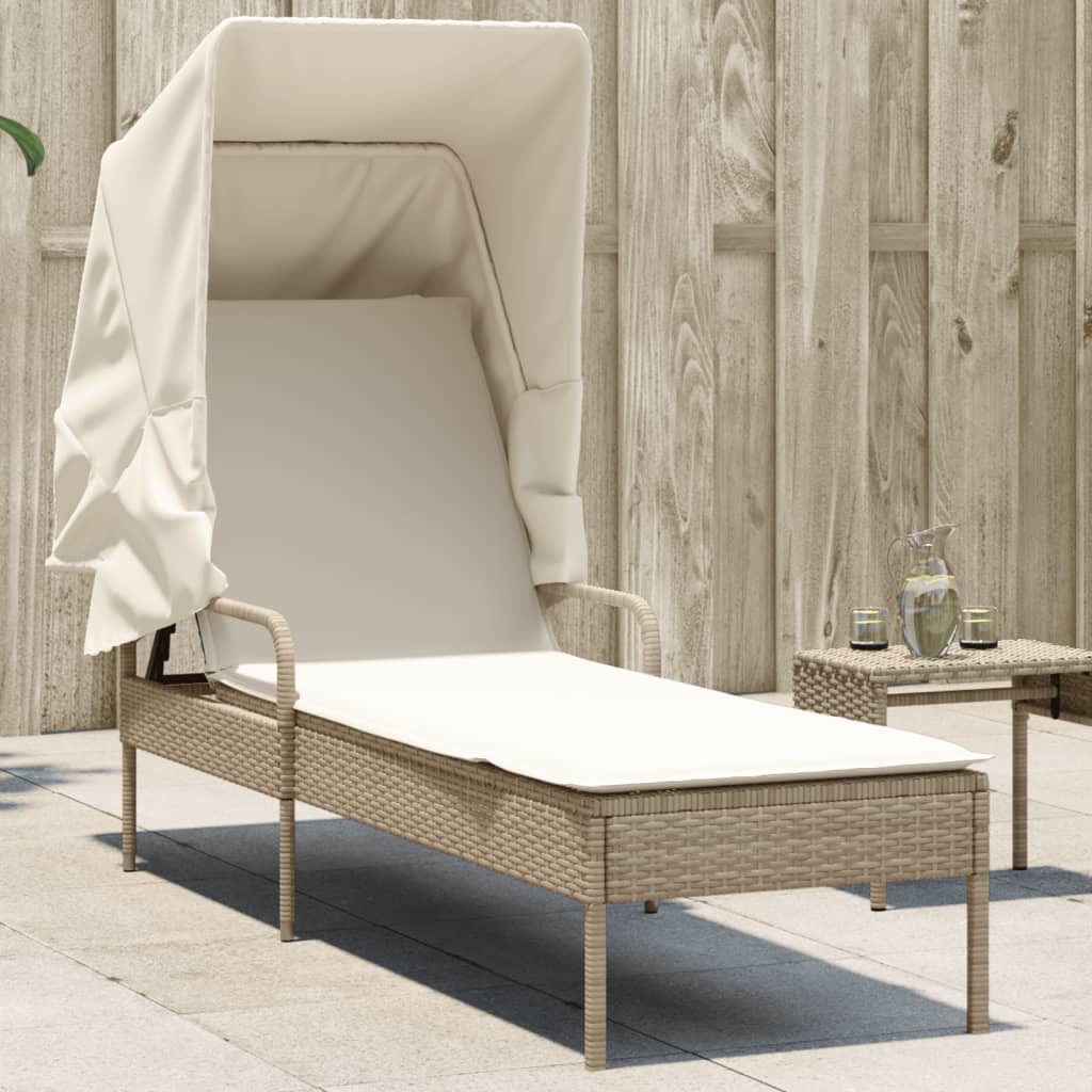 Lettino Prendisole con Baldacchino Beige in Polyrattan - homemem39