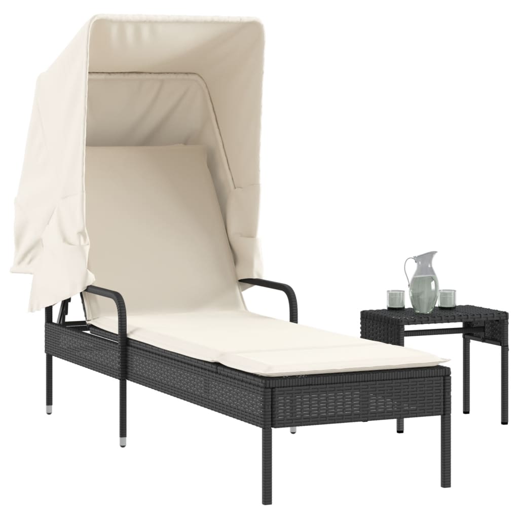 Lettino Prendisole con Baldacchino e Tavolino Nero Polyrattan - homemem39