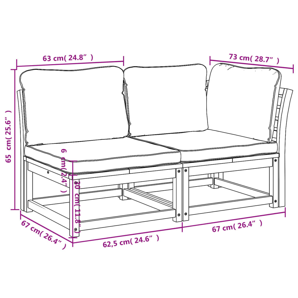 Set Salotto da Giardino 2 pz con Cuscini Legno Massello Acacia - homemem39