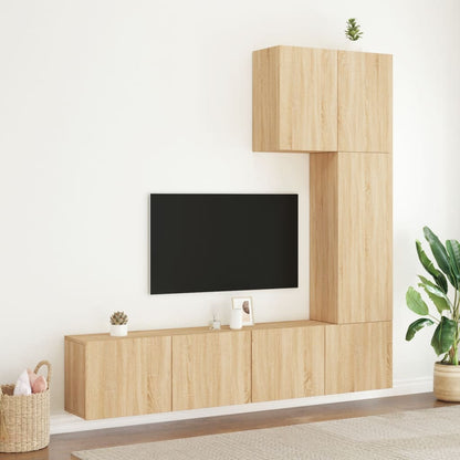 Mobili TV a Muro 5pz Rovere Sonoma in Legno Multistrato