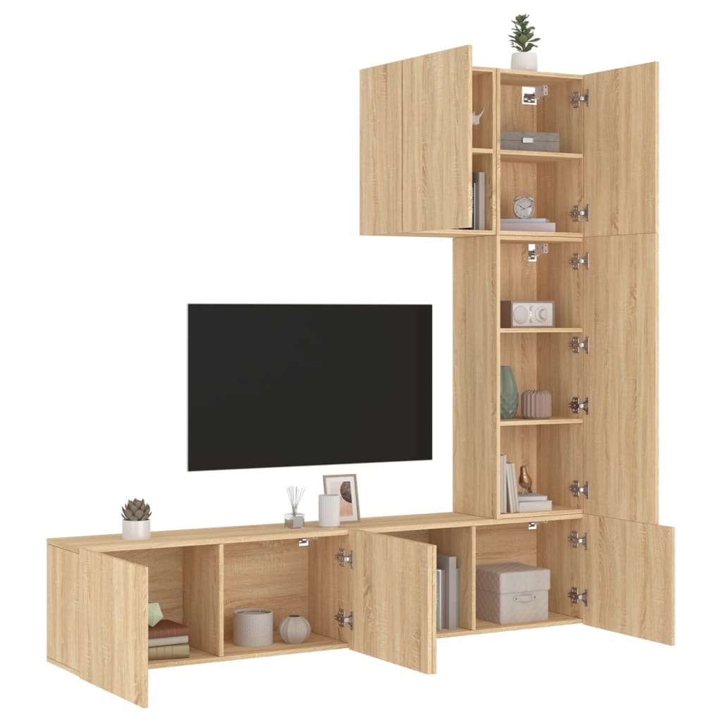 Mobili TV a Muro 5pz Rovere Sonoma in Legno Multistrato